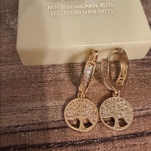 Gold Tree of Life Hoop Drop Earrings - Women's Jewelry